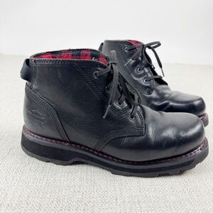 Harley Davidson 94250 Black Leather Boots Mens 10 EUR 43 Plaid Lined Red Stitch